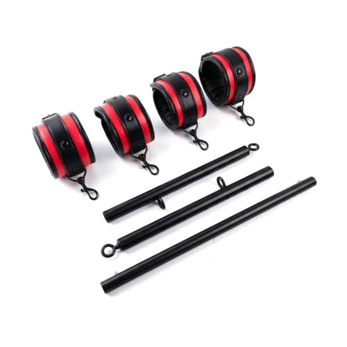 Heavy Duty Stainless Steel Expandable Spreader Bar with 4pcs PU Black--Pink Skull Pattern Detachable Adjustable Straps,Workout Bar for Home Indoor Gym Training Kit - style: Black+Black-Red-Cushioned