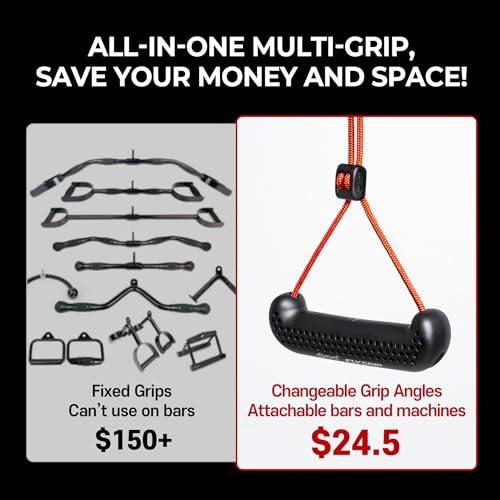 GD Fly Grip Pull Up Handles LAT Pull Down Attachments Nuetral Grip Cable | Nuetral grip Pull up bar, T-bar row Handle, 90 angle rotating, Barbell, Deadlift, Cable attachment, d handle tricep rope - color: Black Grip(Black strap)