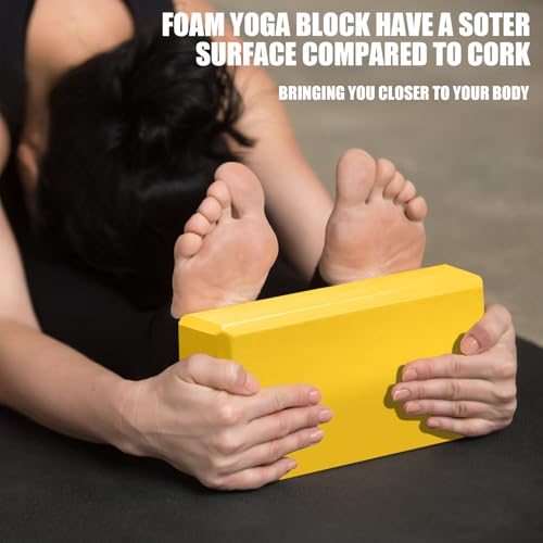 Septo 2 Pcs Yoga Blocks, 9x6x3 Inch Foam Blocks for Pilates | High density EVA foam Yoga Props lightweight non-slip surface for meditation stretching balance training - color: Yellow