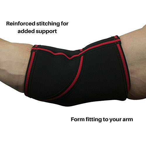 Gymreapers Elbow Sleeves for Weightlifting Powerlifting and Bench Press Support and Compression for Tendonitis Pain Relief 5mm Neoprene Training Gear for Men and Women - color: Black/Red, size: Medium