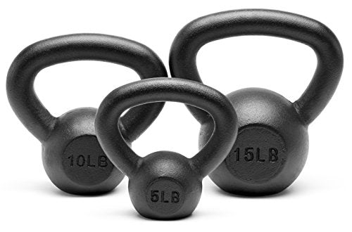 Powder Coated Solid Cast Iron Kettlebell Weights Set 5lb to 45lb Various Combination - color: B-Black(5+10+15)lb