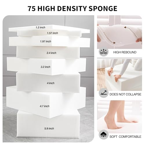 Custom Size Bench Cushions for Indoor/Outdoor Use, Ideal for Window Seat, Bay Window, Piano Bench & Patio Furniture Waterproof, Fade-Resistant, High-Density 75D Sponge, Non-slip, Removable Cover