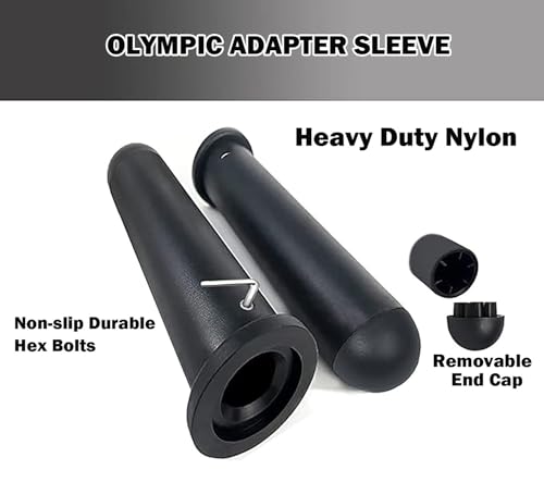Barbell Adapter Sleeve 1" to 2" Olympic Weight Plate Converter | 8 Inch nylon barbell adapter sleeves 2 pack with lock bolt & clamps for standard bar home gym machines