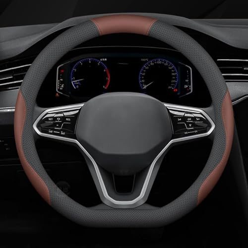 for Volvo XC-40 XC-60 XC-70 XC-90 AB 2020-2026+ Car Steering Wheel Cover Anti-Slip Breathable Car Steering Wheel Protector Car Accessories Interior,D-Type-White-Black Brown - color: D-type-white-black Brown