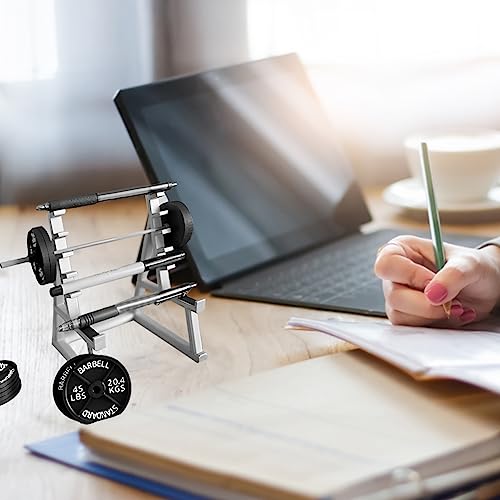 Squat Rack Pen Holder, Funny Barbell Pen Holder, Mini Modern Desktop Barbell Rack Pencil Organizer Ornament for Home Office(COLOR:gray+black)