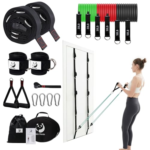 Slim Panda Door Anchor Strap for Resistance Bands, Door Exercise Equipment with Secure Buckle & No Drill Setup, Multi Point Anchor Gym Attachment, Portable Door Resistance Bands for Home Gym Workouts - style: 15 Pcs Set（Anchor+Resistance Band Set）