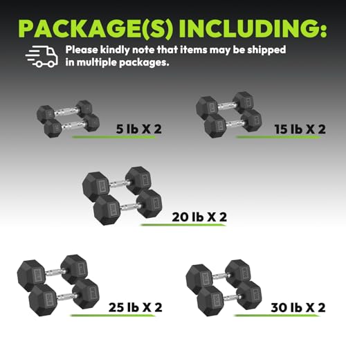 Hex Dumbbell Sets, 90-640 lb Rubber Encased Exercise & Fitness Dumbbells Set, Hand Weight for Strength Training, Weight Dumbbells - size: 190 lb set (pair of 5, 15, 20, 25, 30)
