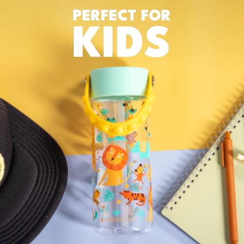 Elemental Water Bottles for Kids - Splash Kids Water Bottle for School with Pop-it Handle - BPA Free Tritan Plastic Water Bottle with Straw Leak Proof when Spout is Closed - Clear Jungle - 18oz - color: Clear Jungle