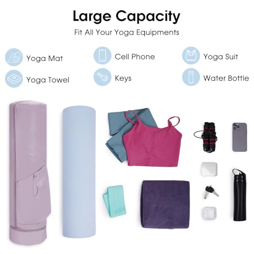 sportsnew Yoga Mat Bag, Full Zip Cargo Yoga Mat Carrier Bag with Drawstring Water Bottle Pocket and Bottom Wet Pocket, Exercise Yoga Mat Carrier Holder Multi-Functional Storage Bag Patent Pending - color: Purple, size: Medium pocket