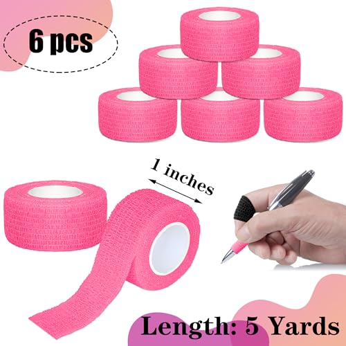 6 Pack 1 Inches Self Adhesive Bandage Wrap Breathable Cohesive Bandage Elastic Tape for Pets, Athletic, Sports, Wrist, Knee, Ankle(5 Yards Per Roll, Pink) - color: Pink, size: 1 Inch