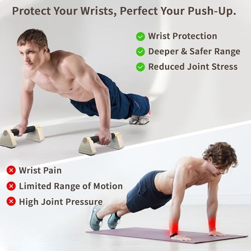 Parallettes Bars, Wooden Push Up Bars with Wrist Wraps for Men & Women, Handstand Training Bars for Home Gym, Non-Slip Calisthenics Equipment, 440lbs Durable Floor Push Up Handles - size: 25cm