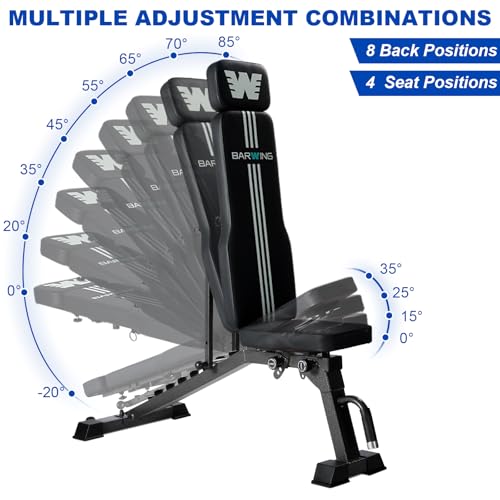 BARWING Adjustable Weight Bench Workout Bench, 1000/1300 LBS Heavy Duty Incline Decline Bench for Home Gym, Easy Assembly Foldable Training Lifting Bench - color: black