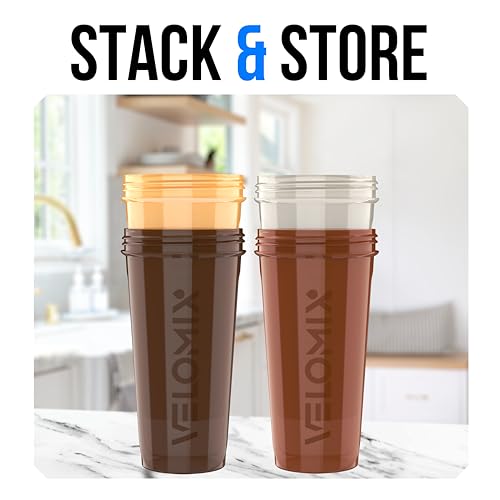VELOMIX 4 Pack 28oz Shaker Cups for Protein Shakes, Urban Tone | 4x Wire Whisk, Leak Proof Protein Shaker Bottle for Protein Mixes, Stackable, Dishwasher Safe, Gym Ready, Measurement Marks - color: A3) Urban Tone