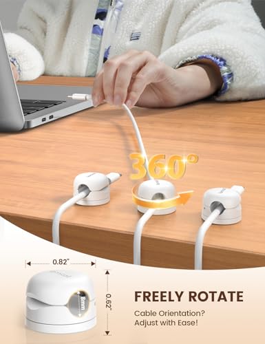 Lamicall 12Pack Rotatable Cord Organizer, Office Desk Nightstand Accessories - Cable Clips Management, Birthday Gifts for Teens Friends, Desk Phone Charger Holder Gadget, Home Workspace Organizer - color: Snow White, size: 12Pack