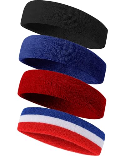 Tanluhu Sweatbands Sport Headbands for Men & Women,Terry Cloth Sweat Band for Tennis, Running, Basketball, Working Out, Exercise- Athletic Sweat Cotton Headband Outdoor - color: Black/DPblue/Maroon/RedWhiteBlue