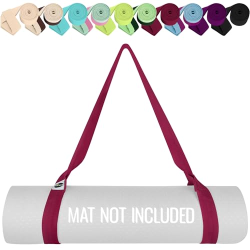 TECEUM Yoga Mat Strap – Extra Soft & Thick Cotton Carrier for All Mats | Adjustable Skin-friendly & Non-Slip Mat Holder Sling in 30+ Colors [Mat Not Included] - color: Deep Raspberry, size: 64 IN