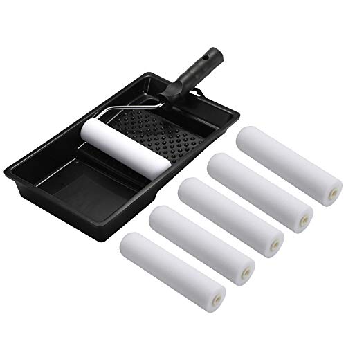 Foam Paint Roller Set with 6-Inch High-Density Foam Mini Roller Cover Refills, Roller Frame and Tray, Bathtub Refinishing Roller Kit, Wall Tile Paint Roller, Pack of 8