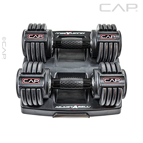 CAP ADJUSTABELL Adjustable Dumbbell Set, Premium Quick Select Adjustable Weights for Strength Training, Singles & Pairs, 12.5 LB, 25 LB & 55 LB, Round & Hex Dumbbells, Multiple Grip Handle Options - size: 12.5 lb - Honeycomb Black Handle, style: Pair
