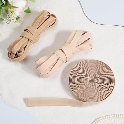 GORGECRAFT 3 Rolls 11Ms Non-Slip Elastic Band Gripper Tape Ribbon Roll with Rubber 10mm 12mm 15mm Wide Stretch Strap Fibre Webbing for Sewing Crafting DIY Headband Garments Sports Wig Hats Bags