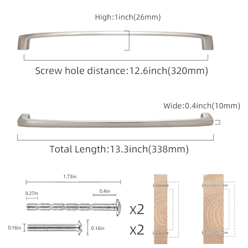 COTYKILEY 10 Pack 12.6 Inch(320mm) Brushed Satin Nickel Kitchen Cabinet Handles Silver Cabinet Pulls Cabinet Door Handles Kitchen Cabinet Hardware Cupboard Drawer Pulls Dresser Handles - color: Brushed Satin Nickel, size: 12.6" Hole Center（320MM）