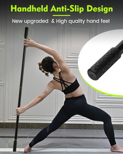 P Polerden Yoga Stick, 5ft Exercise Stick for Mobility, Stretching Stick with Non-Slip Ends, Exercise Dowel for Pilates, Balance Pole and Stretch Bar for Stretching Equipment - size: 1 PCS 58 inches Natural Bamboo Black