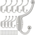 ZEYU Wall Hooks, 10Pcs Coat Hooks Hardware Towel Hooks for Hanging Coats Double No Rust Black Robe Hooks Wall Mounted with Screws for Key, Towel, Bags, Cup, Hat - color: 10Pcs Silvery