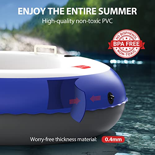 QPAU Inflatable River Tube, 0.4 mm Thickened Puncture-Resistant Heavy Duty River Float, River Raft with Ergonomic Backrest, Mesh Bottom & 2 Cup Holders for Adults and Friends Lake Float - color: D-Orange&Blue