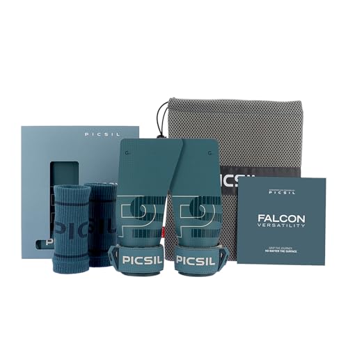 PICSIL Falcon Grips Pack, Carbon Fiber Grips, Use with Chalk | Includes professional grips, wrist wraps, and a carry bag. Ideal for functional fitness, gymnastics, and strength training. - color: Aqua, size: G+(L-XL)