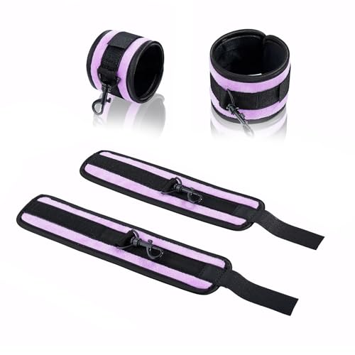 3 in 1 Heavy Duty Stainless Steel Expandable Spreader Bar with 4pcs PU Rose-Gold Adjustable Straps,Workout Bar for Home Gym Training Bar,Portable Detachable Pilates Kit - style: Black+Purple Furry Kit