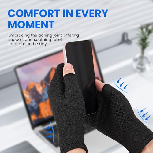 TFUSOM Compression Gloves Arthritis Gloves for Women for Pain,Fingerless Compression Wrap for Hand Pain and Osteoarthritis，Anti-Slip，Unisex,L,Black - color: Black, size: Large