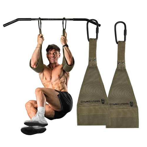 Gymreapers Hanging Ab Straps for Pull-Up Bar - Hang Bar Assist Strap & Strength Workout Equipment, Padded Adjustable Arm Supports with 2 Steel Carabiners for Leg Raises, Abdominal & Core Training - color: Ranger Green