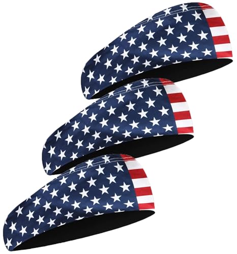 Tough Headwear Mens Headband | Sweat Headbands for Men Women Working Out Running Sports – Athletic Sweat Band Exercise - color: (3 pack) USA Flag
