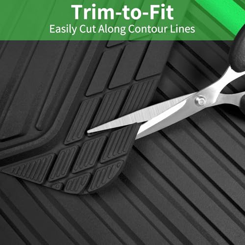 CAR PASS Heavy Duty Rubber Car Mats Metallic,Aluminum Film All Weather Floor Mats Waterproof Universal Trim to Fit SUVs Sedans Vans 4 Piece Anodized Deep Dish Two-Tone Sporty Black Green Chrome - color: Black Green