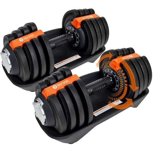 BodySport 40 Pound Adjustable Dumbbells – Includes 12 Free Weights, Ranging from 3 to 40 Pounds, Ideal for Home Gym Workouts and Weight Training - style: 40LB - PAIR