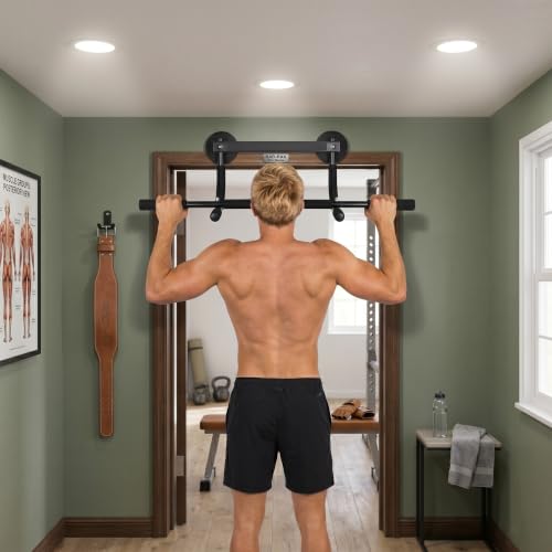 Stamina Products Multi-Function Pull-Up Bar for At-Home Upper-Body Workouts with 12 Grip Options for Targeting Chest, Shoulders, Back, Arms or Core