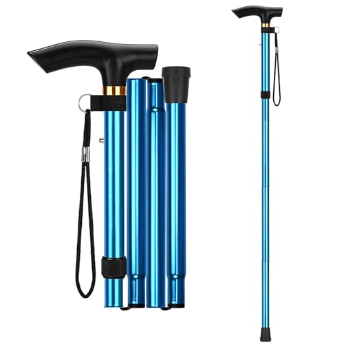 Walking Cane, Folding Cane for Man & Women, Portable Lightweight | 5-Level Adjustable Height, Collapsible Cane for Seniors Balancing Mobility Aid - color: Blue