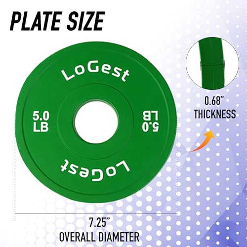 Logest Change Weight Plates 0.50LB 1.25LB 2.5LB 5LB Set Weight Plates for Olympic Bars Perfect for Strength Training Weight Plates Exercise Balance Increase Fractional Plate Olympic Bumper Plates - color: Green - 5 LB Pair