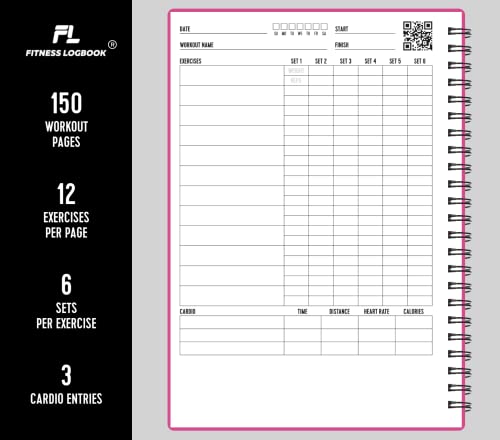 Fitness Logbook (Pink) - A5 Undated Workout Journal For Men & Women - Plastic Cover & Thick Paper - Planner Log Book To Track Weight Loss, Muscle Gain, Gym Exercise, Bodybuilding Progress - style: Pink Plastic
