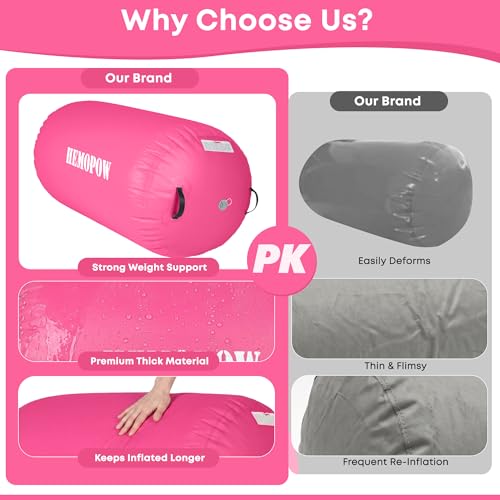 Inflatable Gymnastics Air Barrel Roller with Electric Pump, Heavy Duty PVC Tumbling Barrel Back Handspring Trainer, Air Tumble Track Mat for Home Gym, Cheerleading, Yoga Practice - color: Pink, size: 3.3'L x 2'D