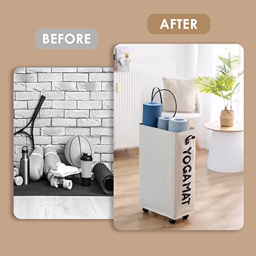Caroeas Yoga Mat Storage Rack, Yoga Mat Holder Accessories, Home Gym Equipment Storage Yoga Mats, Women Men Workout Equipment Organization with Wheels - color: White/27'', size: 27'' X-Large