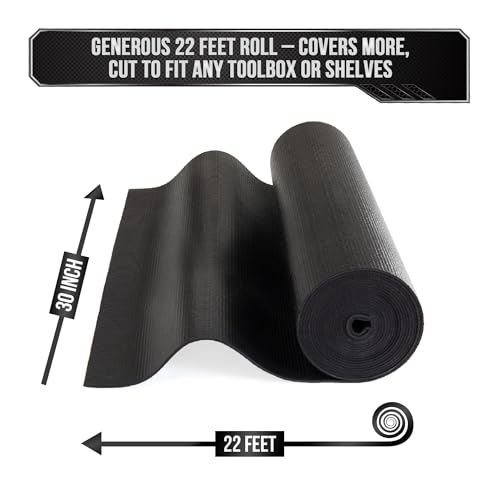Precision Defined Tool Box Shelf Liner Non-Slip 22 Ft x 30 Inch Wide Black | Professional Grade Toolbox Drawer Liner Also Works as a Thick, Non-slip Cabinet Shelf Liner Mat for Storage - size: 24 ft x 18"