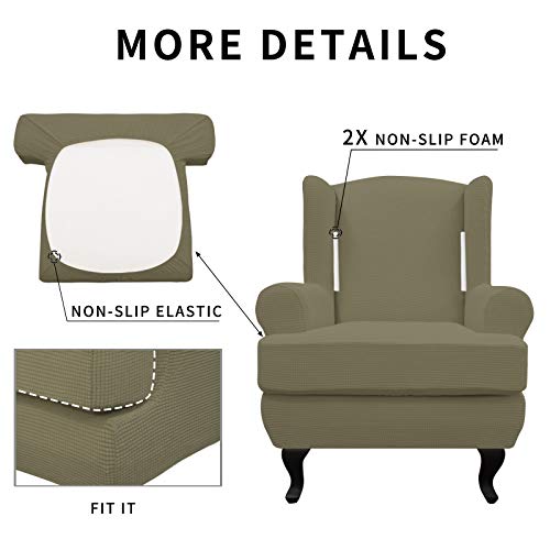 Easy-Going Stretch Wingback Chair Sofa Slipcover 2-Piece Sofa Cover Furniture Protector Couch Soft with Elastic Bottom, Spandex Jacquard Fabric Small Checks Khaki - color: Khaki