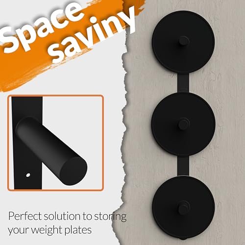 Fitvids Weight Plate Storage Rack, Weight Plate Holder Wall Mounted Bumper Plate Storage for Home Gym, Fit 2" Olympic Plates, 3 Pegs