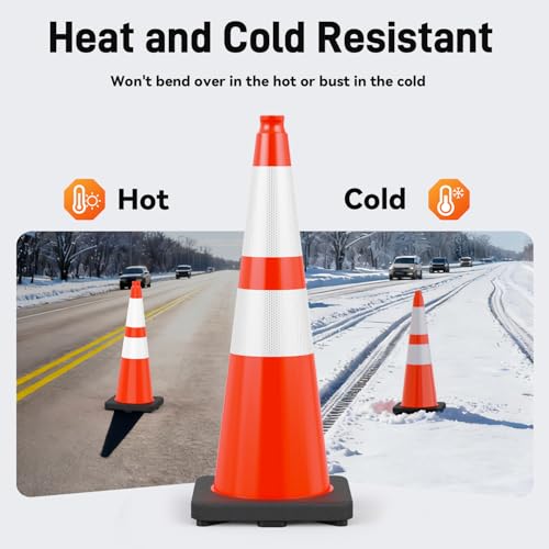 HiGiant 28 Inch Traffic Cones 8 Pack, Orange Safety Cone with Weighted Base, High-Visibility and Impact-Resistant, for Parking, Road Construction, Drivers Training, Driveway - size: 28 Inch