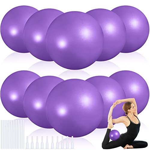 Aoriher 10 Pack 9 Inch Small Pilates Ball Bulk Mini Exercise Ball Portable Non-Slip Workout Yoga Balls with Air Pump for Stability, Barre, Fitness, Balance, Physical &Core, Gym Home Office Use - color: purple