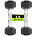 HANDBODE Hex Dumbbell Set of 2, Rubber Encased Fixed Dumbbells, 2.5-65 lb | Non-Slip Comfortable Handles, Hand Weights for Strength Training, Ideal for Home Gym Workouts - size: 5 lb, Pair, style: Chrome Handle