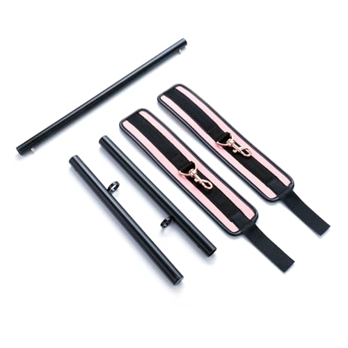 Spreader Bar Heavy Duty Expandable Exercise with 2 pcs Adjustable Strap, Yoga Training Fitness Gear, Workout Bar,Sports Gym Kit - style: Black+Pink PU Kit