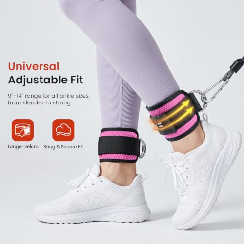 BAGAIL Ankle Straps for Cable Machines (2 Pack), Double D-Ring Ankle Cuffs with Extra Thick Padding, Adjustable Fit for Women & Men Glute Kickbacks, Hip Abductors & Leg Curls, Includes Mesh Bag - color: Pink
