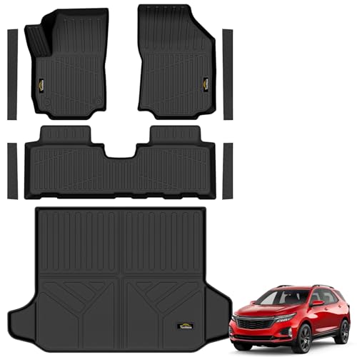 Floor Mats & Cargo Liner Custom for Chevy Equinox 2018-2024 (Only Gas) /GMC Terrain, Door Sill Guards, All Weather TPE 1st & 2nd Row & Trunk Mat Floor Liners for Chevrolet Equinox Accessories, Black - size: For Chevy Equinox 2018-2024
