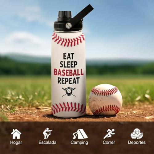 Baseball Water Bottle 32 Oz - Insulated Stainless Steel Sport Bottles with Lid - Baseball Men Players Fan Coach - color: Baseball 3